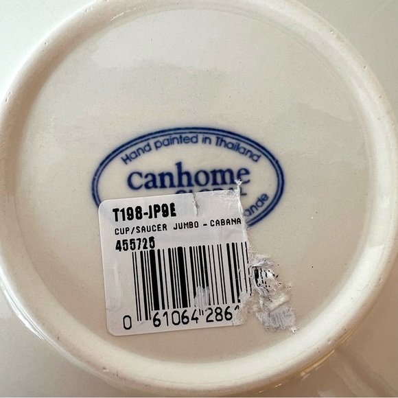 Vintage Hand Painted Cabana Stripes Cup & Saucer Set of 2 Canhome Thailand - Picture 11 of 11